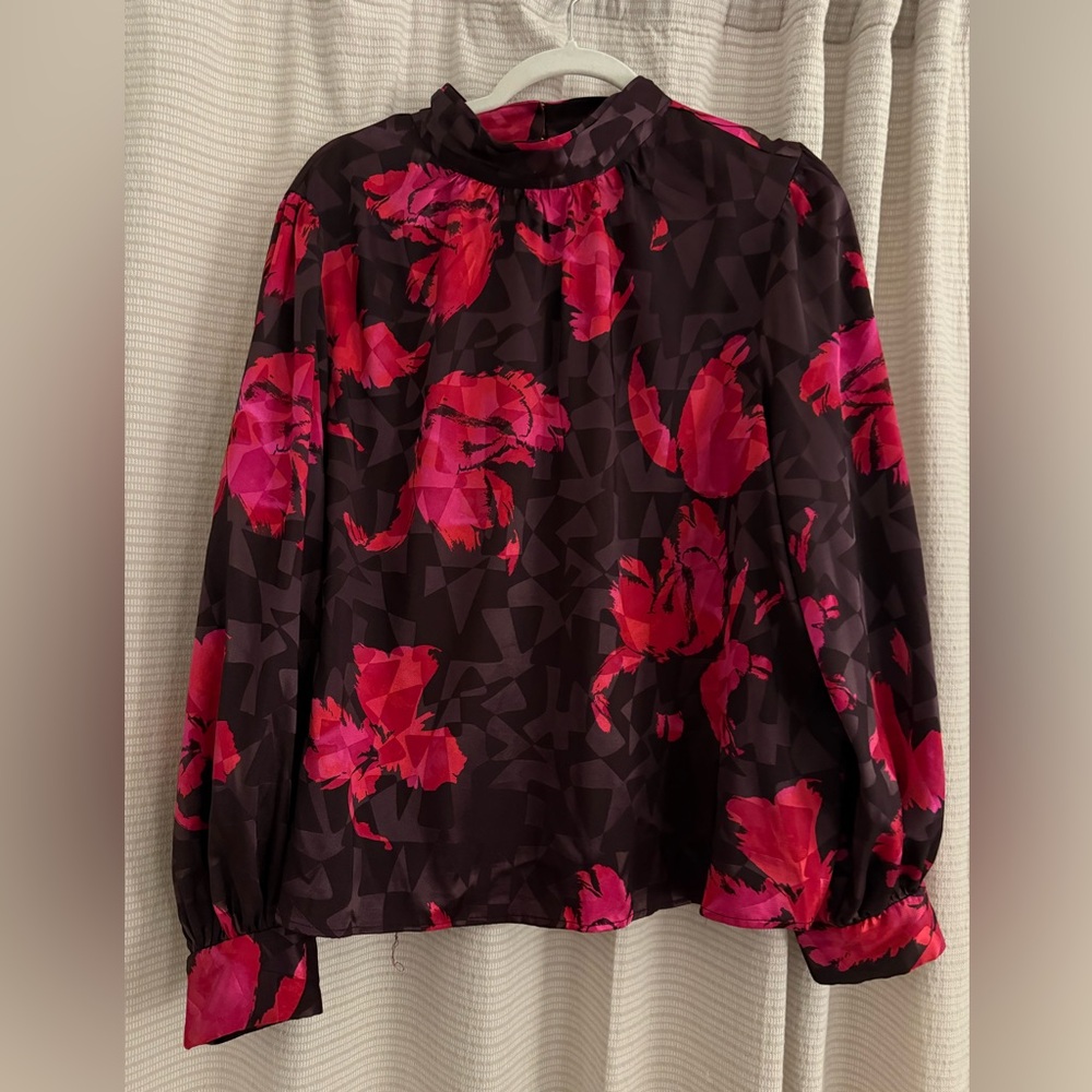 Nine West Pink and Black Floral Blouse